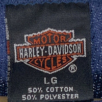 90's HARLEY DAVIDSON ハーレーダビッドソン HOLOUBEK ロゴプリント サーマルカットソー ブルー Size L 福生店