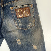DOLCE&GABBANA ドルチェ&ガッバーナ ダメージ加工 デニムパンツ ジーンズ レザーパッチ ZDP72 801N Size 44 福生店