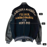MEN'S BIGI メンズビギ ワッペン+アーチロゴ刺繍 革袖スタジャン ブラック sizeM 瑞穂店