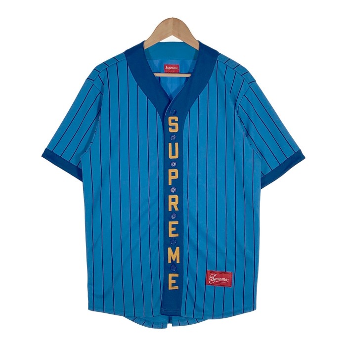 シャツ トップスSUPREME シュプリーム 18AW Vertical Logo Baseball Jersey バーティカルロゴ ベースボールシャツ ブルー  Size M 福生店