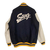 swagger スワッガー 袖レザー ジップアップ ウールスタジャン ブラック クリーム Size L 福生店