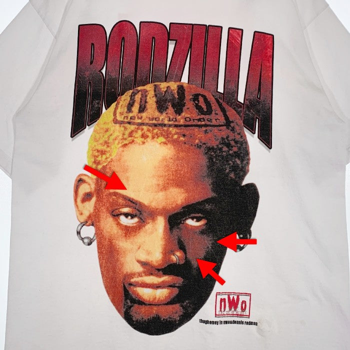 US古着 00's Dennis Rodman デニスロッドマン RODZILLA n.w.o. Tee プリントTシャツ PRO CLUB 補修あり  ホワイト Size XL 福生店