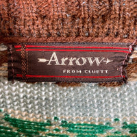 ARROW アロー ハーフジップ 総柄 ニット セーター グレー×ブラウン sizeXL 瑞穂店