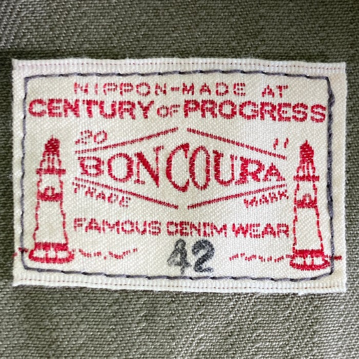 BONCOURA ボンクラ ヘリンボーン プルオーバーシャツジャケット カーキ size42 瑞穂店