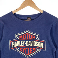 90's HARLEY DAVIDSON ハーレーダビッドソン HOLOUBEK ロゴプリント サーマルカットソー ブルー Size L 福生店
