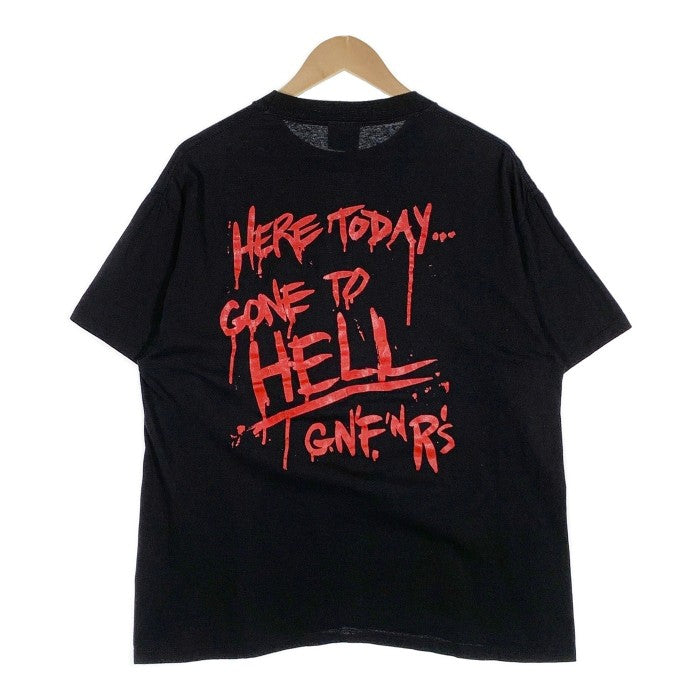 90's GUNS N' ROSES ガンズアンドローゼズ HERE TODAY GONE TO HELL プリントTシャツ ブラック 袖シングル  裾ダブル BROKUM Size XL 福生店