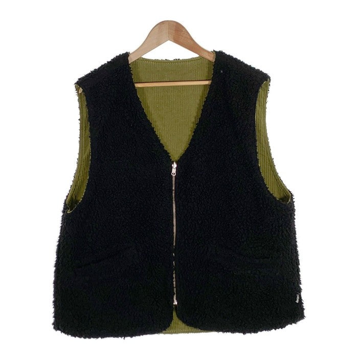 STUSSY ステューシー 20AW Wide Wale Reversible Vest コーデュロイ フリース リバーシブルベスト グリーン  ブラック Size L 福生店