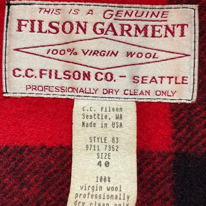 FILSON フィルソン STYLE83 USA製 バッファローチェック ダブルマッキーノクルーザージャケット レッド×ブラック size40 瑞穂店
