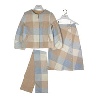 M'S GRACY エムズグレイシー リバーシブルチェック ショートジャケット&チェック x 無地リバーシブルラップスカート CR-117622 ベージュ×ブルー×ホワイト size36 瑞穂店
