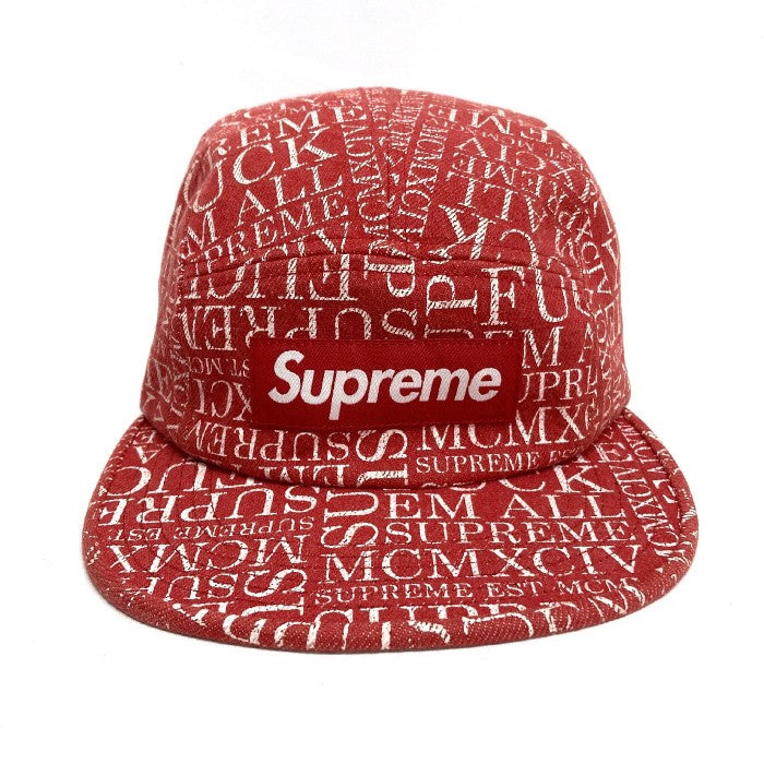 Supreme◇キャップ RED 総柄 メンズ fuck em all denim camp cap 卓越