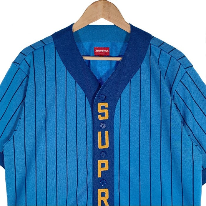SUPREME シュプリーム 18AW Vertical Logo Baseball Jersey バーティカルロゴ ベースボールシャツ ブルー  Size M 福生店