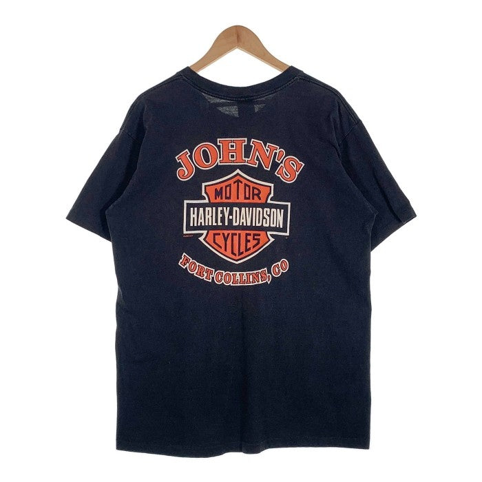 90's HARLEY-DAVIDSON ハーレーダビッドソン エンブレムロゴプリント ポケットTシャツ ブラック 1995コピーライト Size  XL 福生店