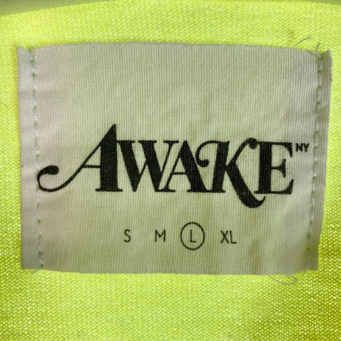 AWAKE アウェイク Tシャツ ロゴ 半袖 蛍光 イエロー sizeL 瑞穂