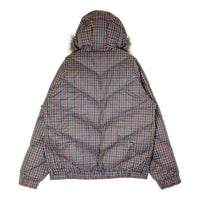 STUSSY ステューシー チェック柄 フェイクファーフーディ ダウンジャケット ネイビー sizeL 瑞穂店