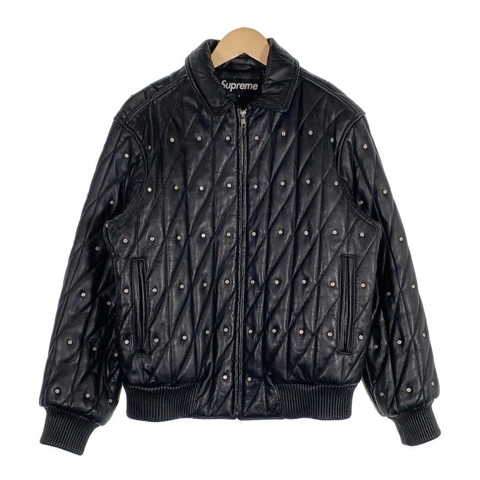 フライトジャケットSUPREME シュプリーム 18AW Quilted Studded Leather Jacket キルト スタッズ レザージャケット 中綿 ブラック Size S