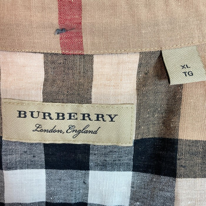 BURBERRY バーバリー ノバチェック 麻混合 半袖シャツ ベージュ sizeXL
