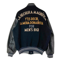 MEN'S BIGI メンズビギ ワッペン+アーチロゴ刺繍 革袖スタジャン ブラック sizeM 瑞穂店
