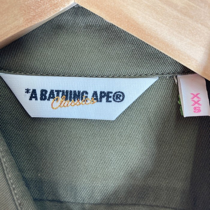 A BATHING APE アベイシングエイプ ツイルコットン ワッペン ワークシャツ オリーブ sizeXXS 瑞穂店