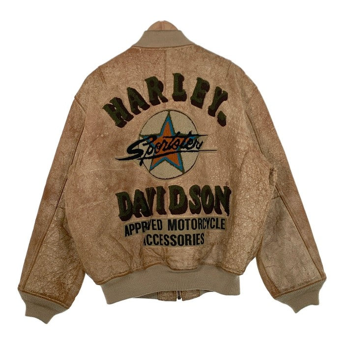 HARLEY-DAVIDSON ハーレーダビッドソン クラックレザー MA-1 リブブルゾン ワッペン 羊革 Size L 福生店