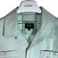 HUF ハフ GAS STATION S/S WOVEN SHIRTS 半袖ワークシャツ グリーン系 ハーバーグレー sizeL 瑞穂店