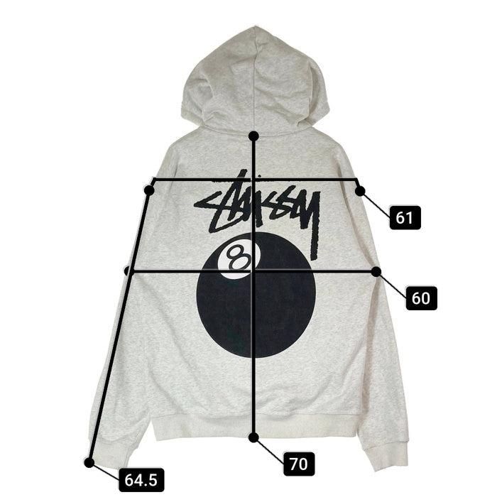 STUSSY ステューシー 8 BALL HOODIE アッシュグレー sizeL※手首・首周り毛玉、汚れあり 瑞穂店