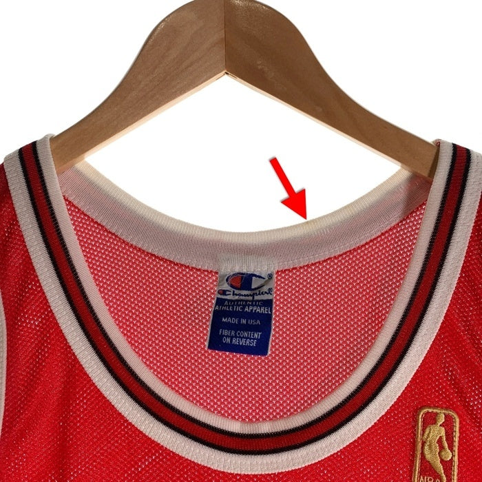 90's Champion チャンピオン Chicago Bulls シカゴブルズ DENIS RODMAN デニス ロッドマン NBA 50周年 ゴールドパッチ タンクトップ ユニフォーム レッド USA製 Size 40 福生店