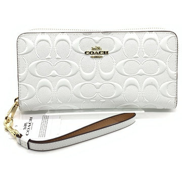 COACH コーチ CT921 シグネチャー パテントレザー ラウンドファスナーウォレット 長財布 ホワイト ストラップ 福生店
