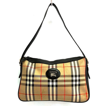 Burberry's バーバリーズ ノバチェック ロゴ透かし レザー ショルダーバッグ ブラック 瑞穂店