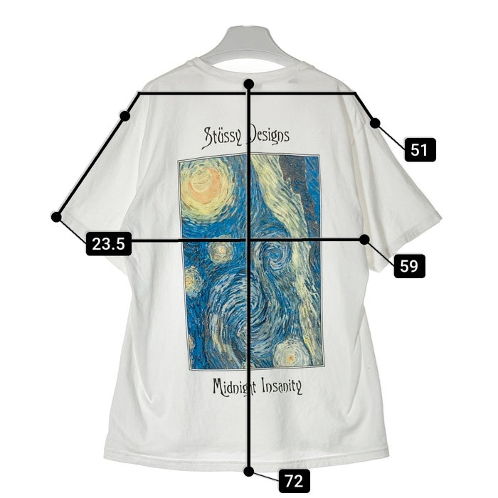 STUSSY ステューシー MIDNIGHT INSANITY グラフィック プリントTシャツ ホワイト sizeL ※シミあり 瑞穂店