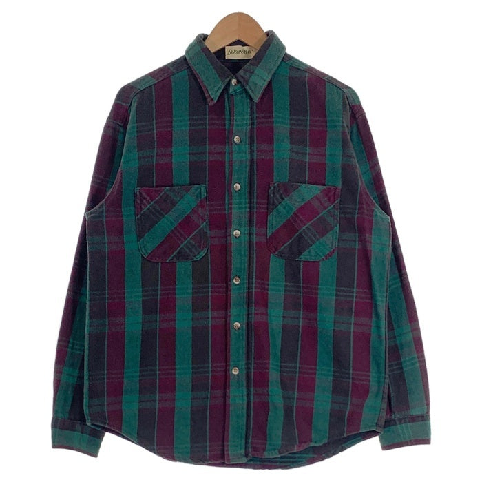 90's ST JOHN’S BAY セントジョーンズベイ チェック フランネルシャツ グリーン パープル USA製 Size M 福生店