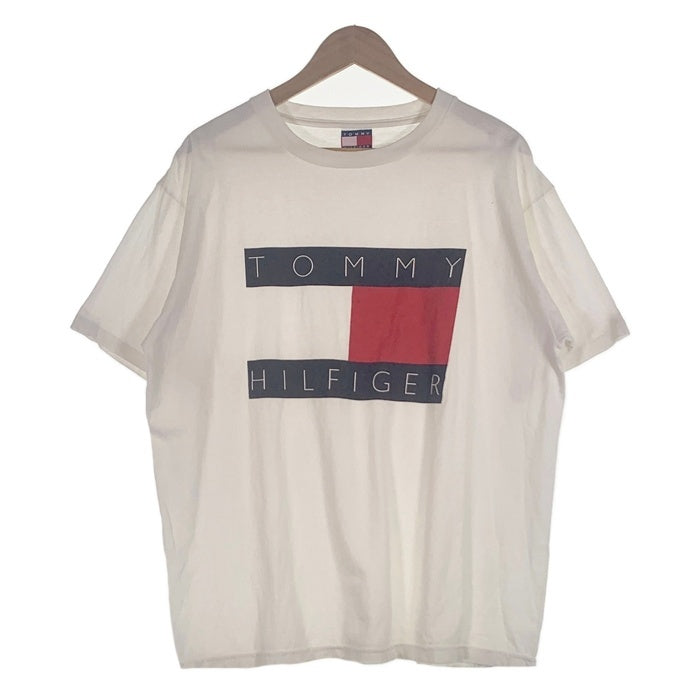 90's TOMMY HILFIGER トミーヒルフィガー ビッグフラッグ プリントTシャツ ホワイト USA製 Size L 福生店