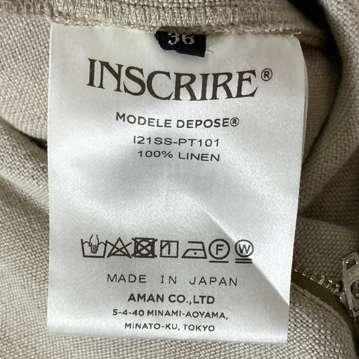 INSCRIRE アンスクリア MB211-1010 リネン バイカー パンツ アイボリー size36 瑞穂店