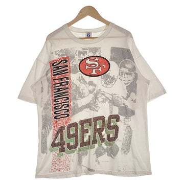 90's NFL 49ERS フロントオーバープリントTシャツ ホワイト 1991コピーライト LOGO7 size XL 相当 福生店