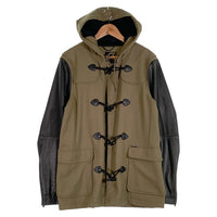DIESEL ディーゼル ウール ダッフルコート 袖フェイクレザー切替 カーキ ブラック ミドル丈 Size L 福生店