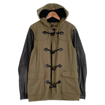 DIESEL ディーゼル ウール ダッフルコート 袖フェイクレザー切替 カーキ ブラック ミドル丈 Size L 福生店