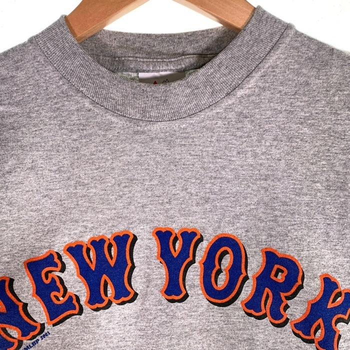 majestic マジェスティック Newyork Mets ニューヨーク メッツ アーチロゴ 半袖 Tシャツ グレー オレンジ メキシコ製 Size L 福生店