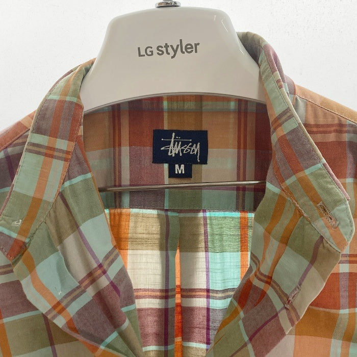 STUSSY ステューシー チェック 半袖シャツ オレンジ sizeM 瑞穂店