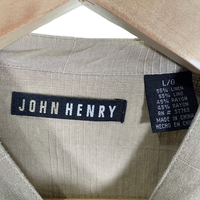JOHN HENRY ジョンヘンリー リネン レーヨン バンドカラーチェックシャツ ベージュ Size L 福生店