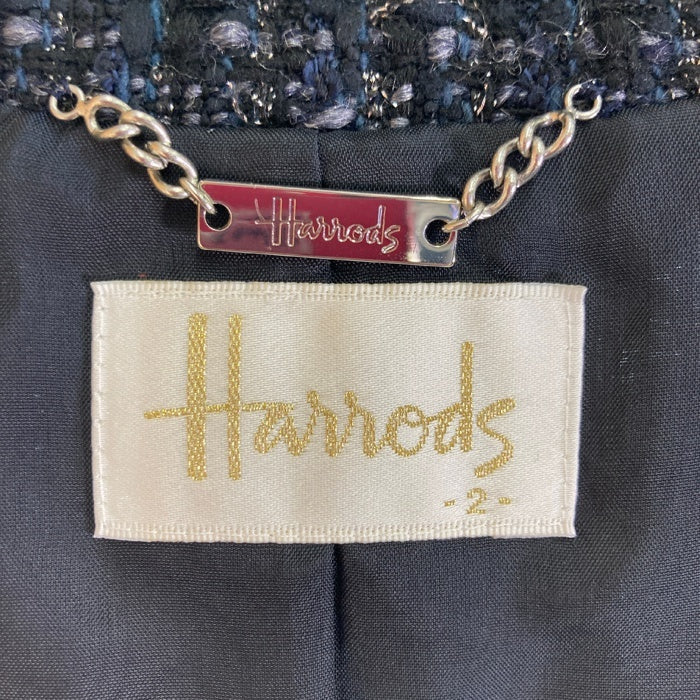 HARRODS ハロッズ ツィード  ノースリーブ ワンピース ジャケット セットアップ ダークパープル size上2/下1 瑞穂店