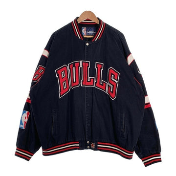 90's NBA CHICAGO BULLS シカゴ・ブルズ コットン スタジアムジャケット スタジャン JH DESIGN ジェフハミルトン ブラック レッド Size 4XL 福生店