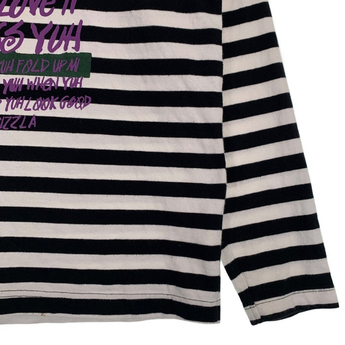 STUSSY ステューシー Flower Stripe フラワー ストライプ プリント ロングスリーブTシャツ ブラック ホワイト 1140117 Size S 福生店