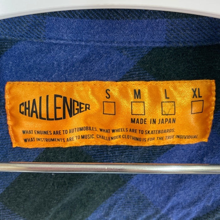 CHALLENGER チャレンジャー バッファローチェック 猫目ボタン ネルシャツ ブルー×ブラック sizeL 瑞穂店