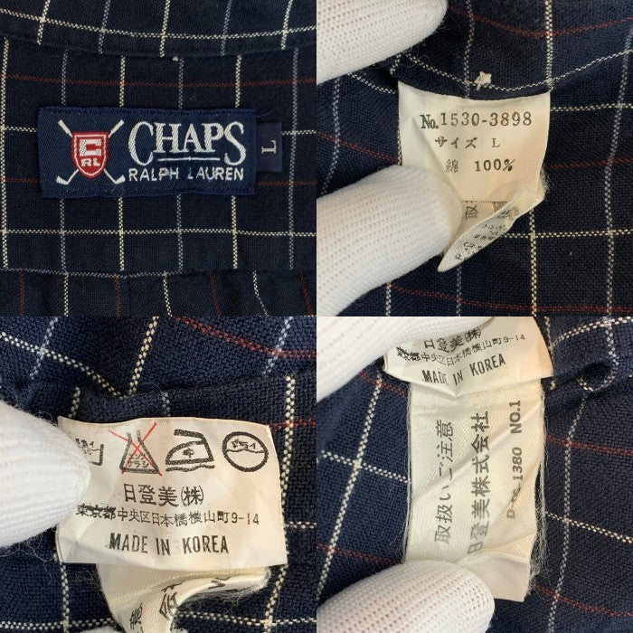 CHAPS RALPH LAUREN チャップスラルフローレン ポロベア刺繡 チェック ボタンダウンシャツ ネイビー Size L 福生店