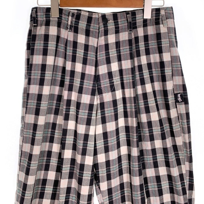 80's STUSSY ステューシー コットン チェック柄 1タックスラックス パンツ ブラック グレー USA製 黒タグ Size 32 福生店