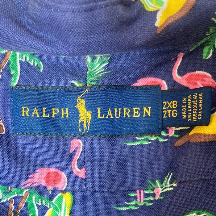 RALPH LAUREN ラルフローレン コットン ボタンダウンシャツ アロハ 総柄プリント ネイビー 半袖 Size 2XB 瑞穂店