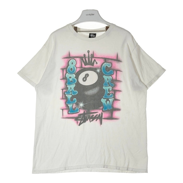 STUSSY ステューシー 8 BALL CREW Tシャツ ホワイト sizeL※所々汚れあり 瑞穂店