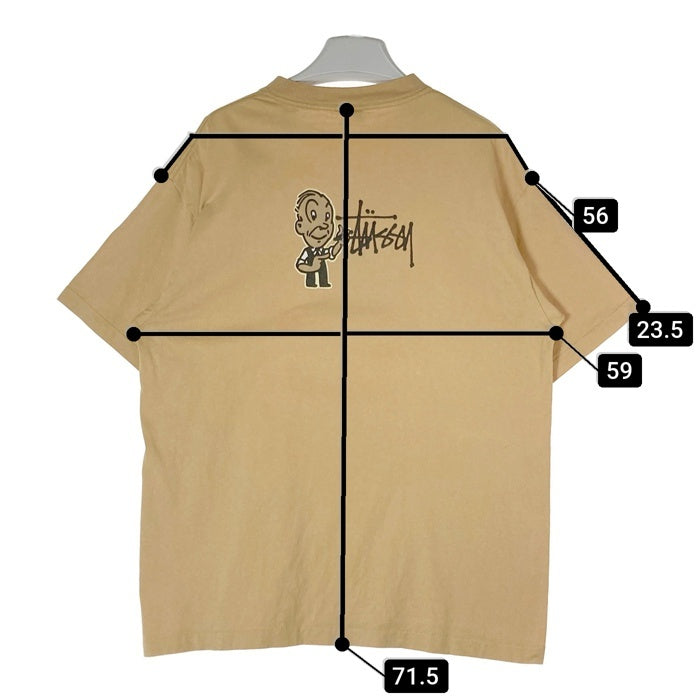 STUSSY ステューシー オールド 黒タグ ロゴ おじさん 両面プリント Tシャツ ベージュ sizeXL 瑞穂店