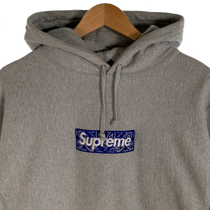 SUPREME シュプリーム 19AW Bandana Box Logo Hooded Sweatshirt バンダナボックスロゴ スウェットパーカー グレー Size L 福生店