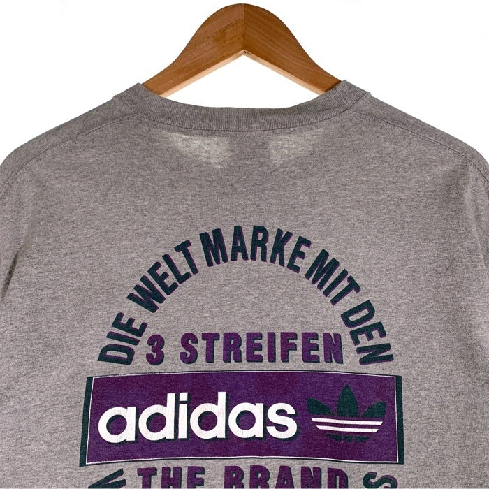 90's adidas アディダス バックプリント 半袖 Tシャツ 刺繡タグ グレー USA製 Size M 福生店