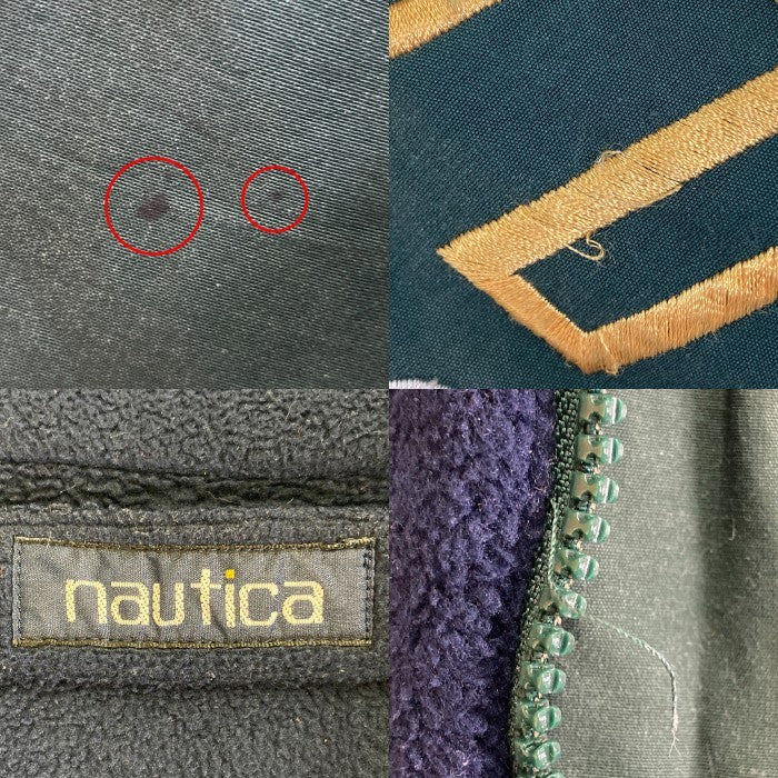 NAUTICA ノーティカ 90s 台湾製 アーム刺繍 リバーシブル フリース 中綿ジャケット グリーン×ネイビー sizeXXL　※色焼けあり 瑞穂店